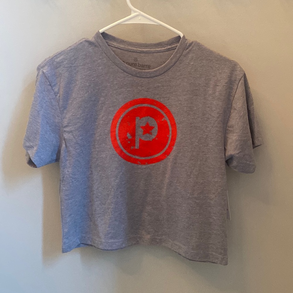 NWT Pure Barre Grey Distressed Cropped Tee